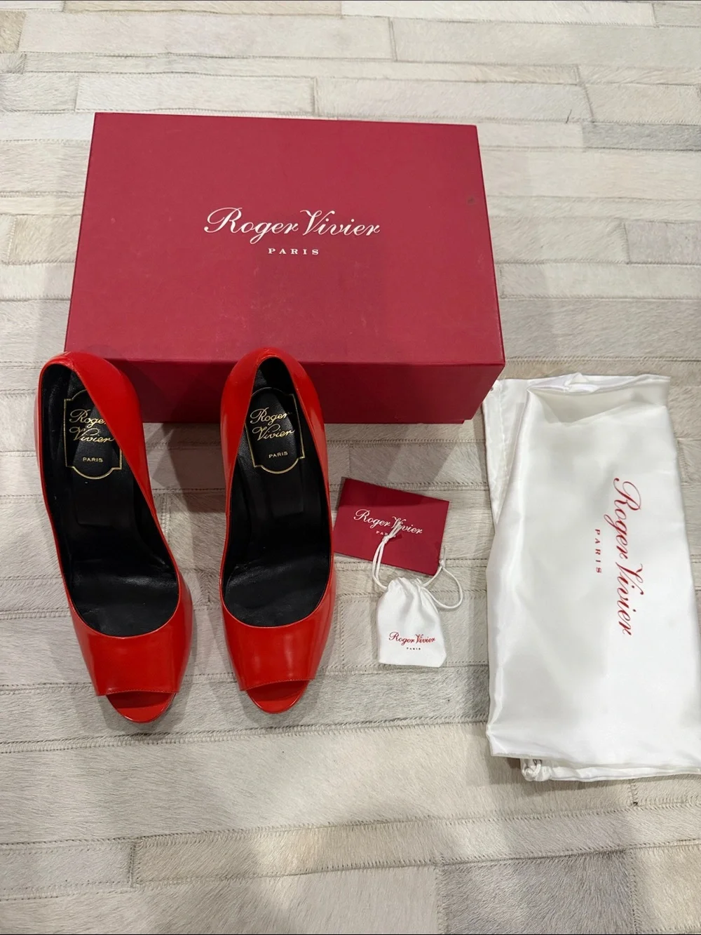 Roger Vivier fire Red Patent Peep-Toe Stiletto Pumps - Classic High Heel